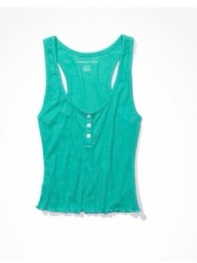 New American Eagle Outfitters Teal Henley Racerback Cropped Tank Large